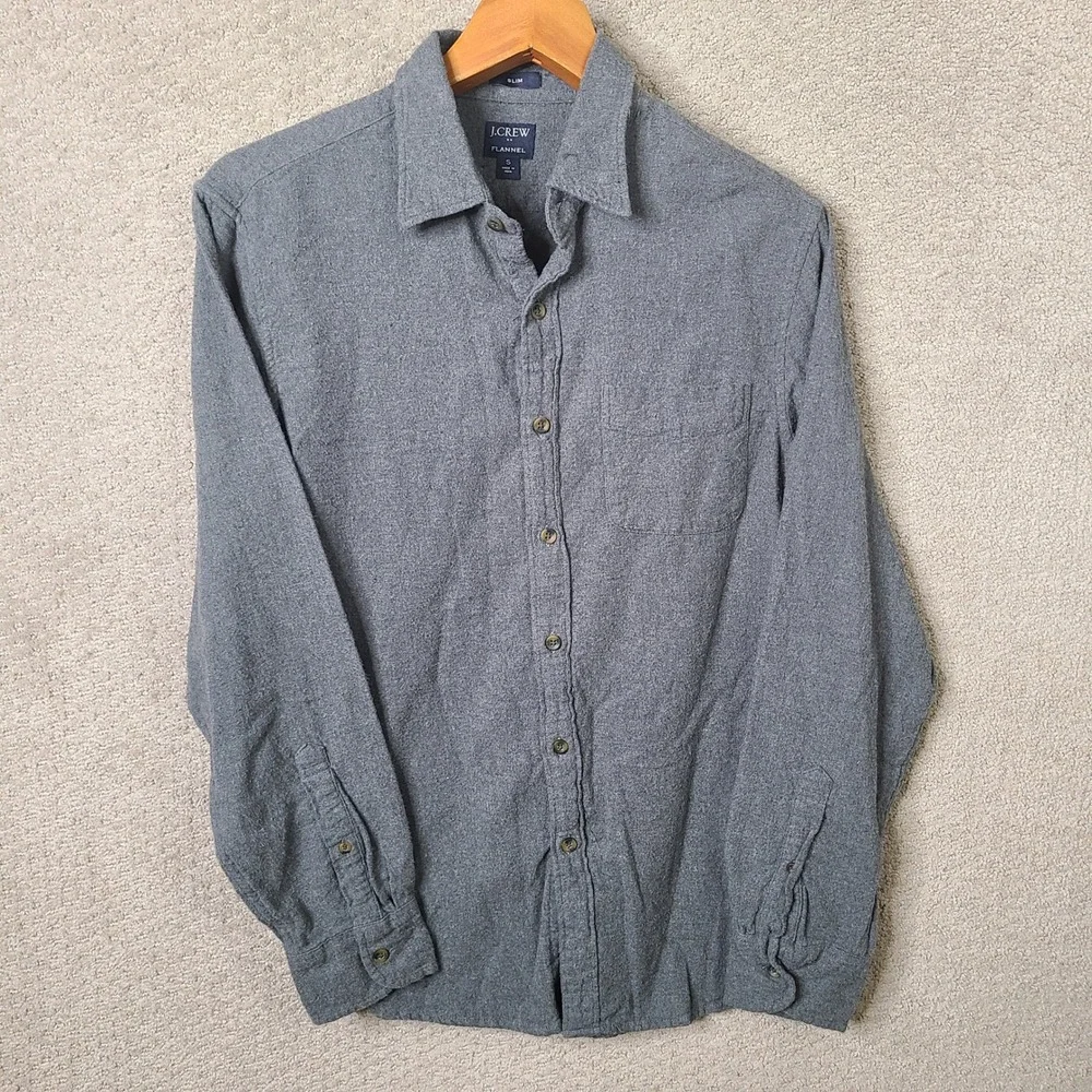 J Crew Shirt Men Small Gray Flannel Slim Fit Cotton Long Sleeve Casual Button Up